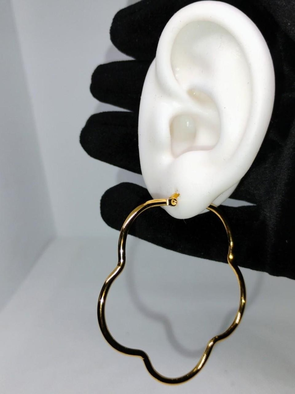 Flower Hoop Earrings, Gold Plated Stainless Steel